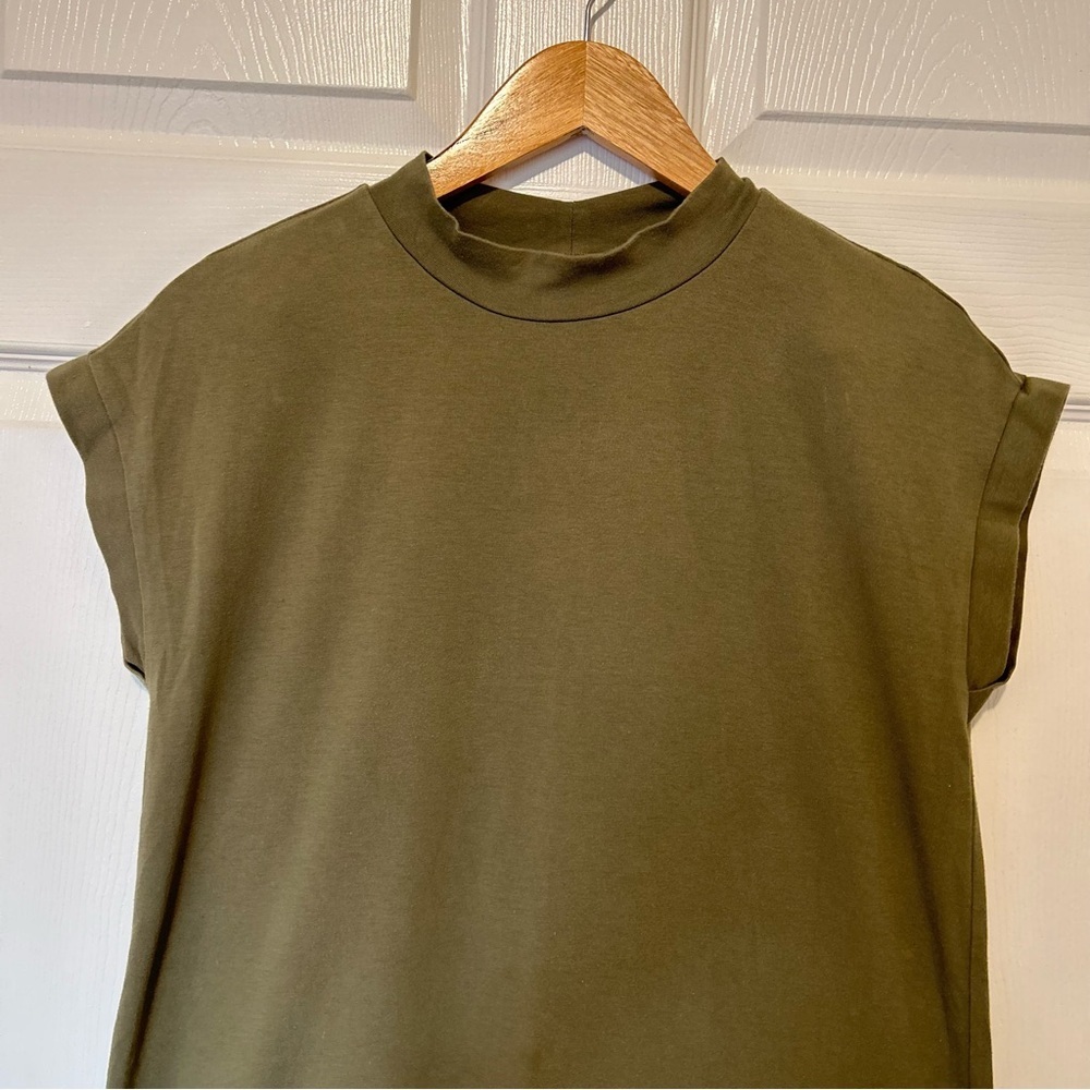 Eileen Fisher | Traceable Organic Cotton Stretch Mock Neck Dress in Olive - Picture 3 of 11